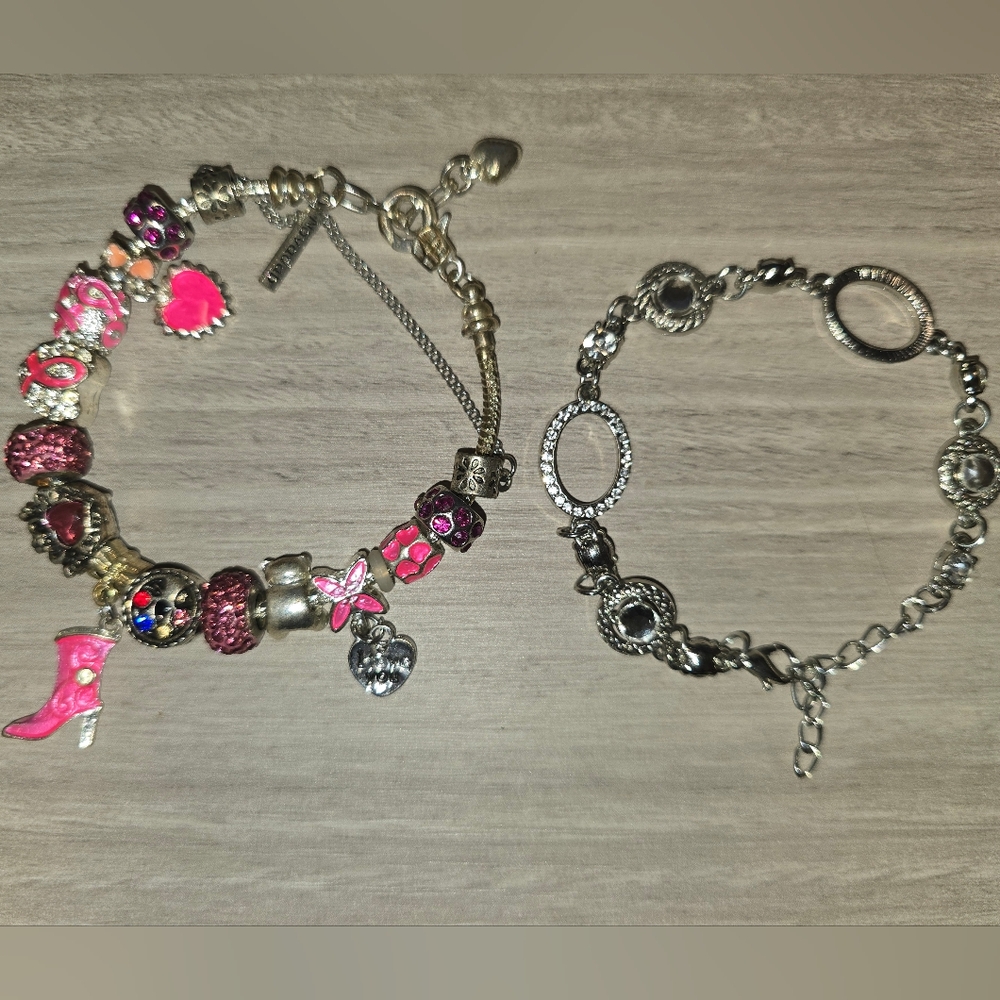 Pink Charm Bracelet with Silver Accents - Women Jewelry Bracelet